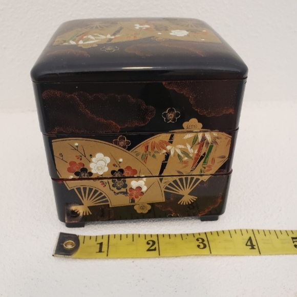 Vintage 3 tier ASAHI JAPAN LACQUERWARE BOX. 3 COMPRTMNT TRINKET JEWELRY BOX - Picture 12 of 16